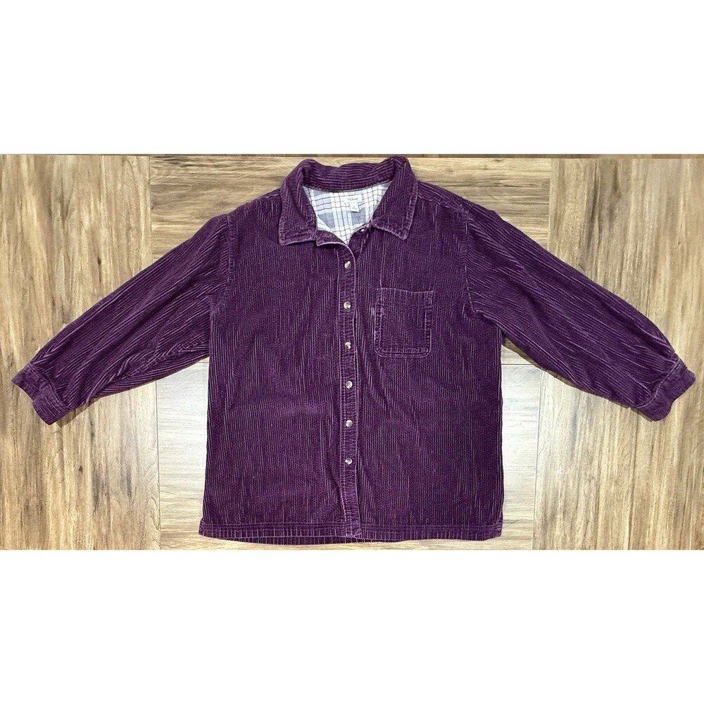 LL Bean Thick Corduroy Shacket Button Down Shirt Purple Women Sz XL Granola Barn
